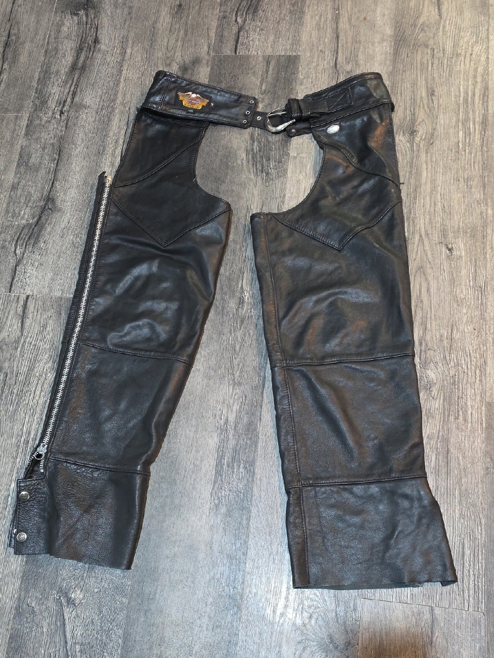 Vintage Harley-Davidson Mens Black Leather Chaps- Medium